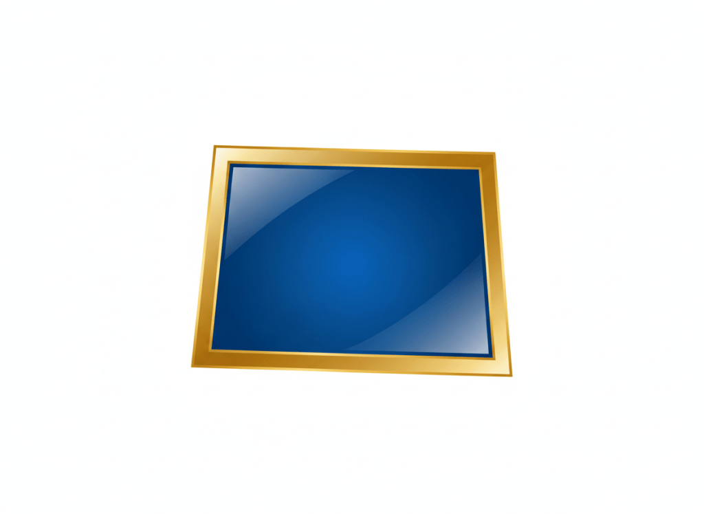 A clean bold silhouette of the state of Colorado filled with deep royal blue, glossy shine with slight gradient lighter toward center. Thick rich metallic gold border with glossy sheen. White background. Flat iconic professional logo style. No text no map details.